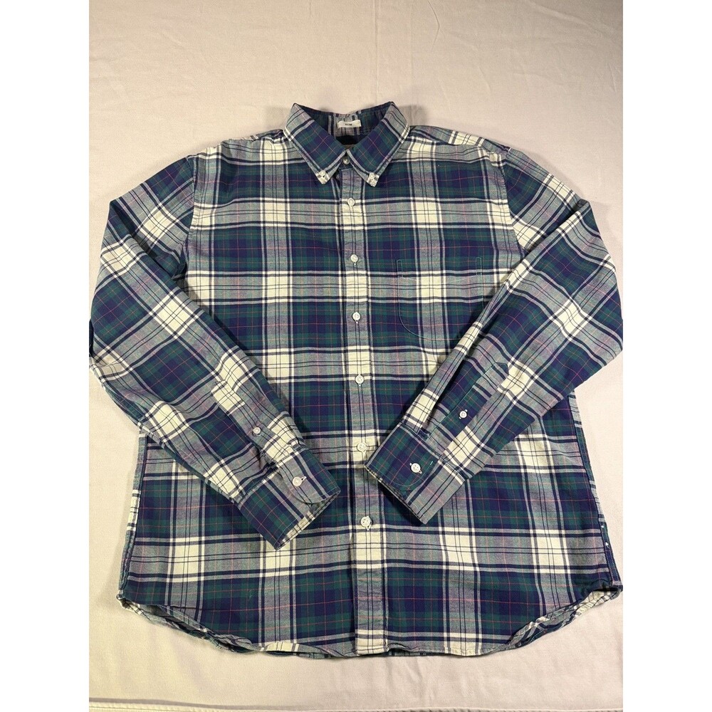 J.Crew Broken-In Oxford Shirt Button Down Mens L Plaid Slim Fit Organic Cotton